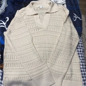 Elegant Cream V-Neck Women's Sweater